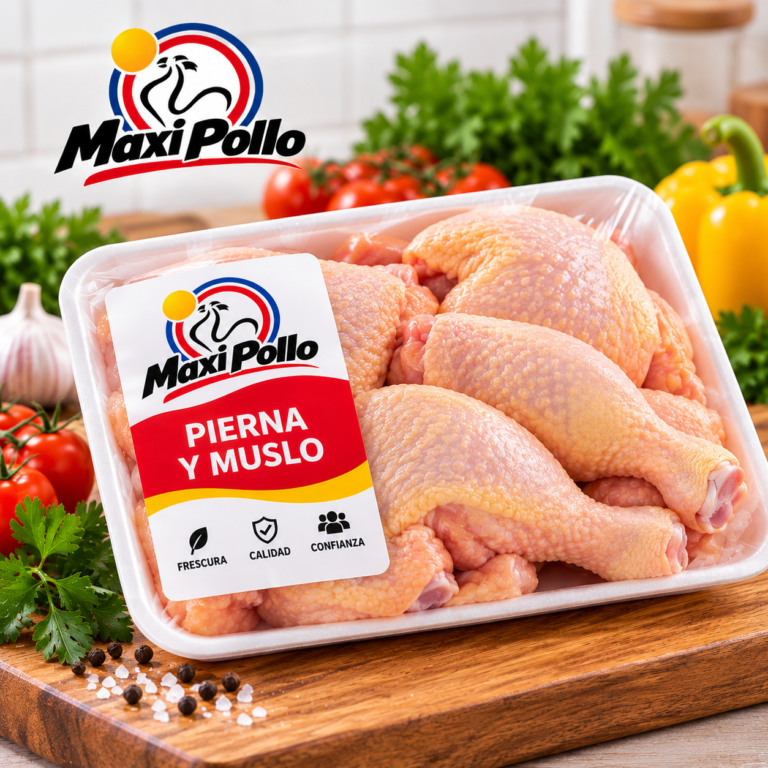 Imagen comercial de Pierna y muslo con identidad Maxi Pollo